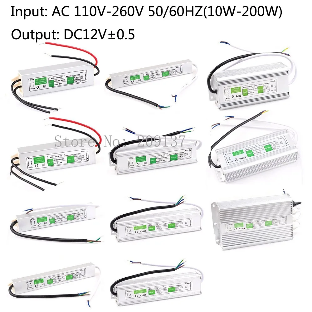 

DC12V 10w 15W 20W 30W 36W 50W 60W 80W 100W 150w 200w Waterproof Electronic Driver outdoor power supply led strip transformer
