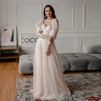2021 latest charming boho wedding dresses beach wedding gowns nude pink long sleeves bridal dresses sweetheart appliqued on sale