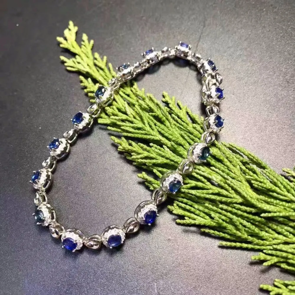 Роскошный женский браслет 16 шт. натуральный васильковый синий сапфир серебряный