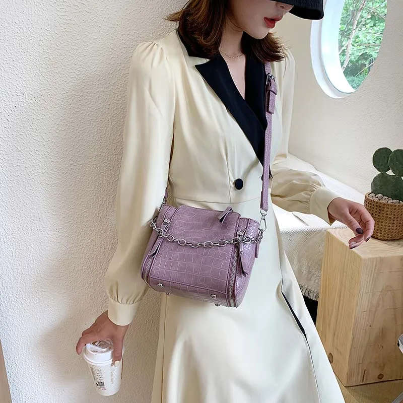 Женские сумки на плечо кожаная сумка ведро женские молнии из кожи аллигатора