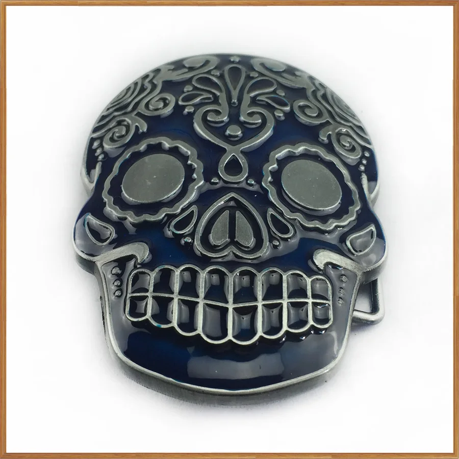 Пряжка для ремня BuckleClub из цинкового сплава с голубым эмалированным черепом