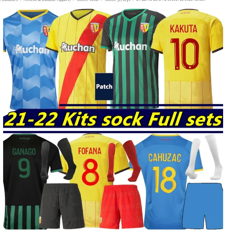 

2021 2022 Men + Kids Soccer Jerseys RC Lens Kakuta Ganago Gradit Sotoca Fofana Cahuzac Banza Doucoure Football Shirts Uniform