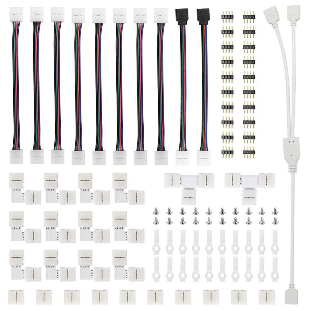 95pcs 5050 4-pin LED Strip Connector Kit with T-Shaped L-Shaped Connectors Strip Jumpers Strip Clips female/male  connectors