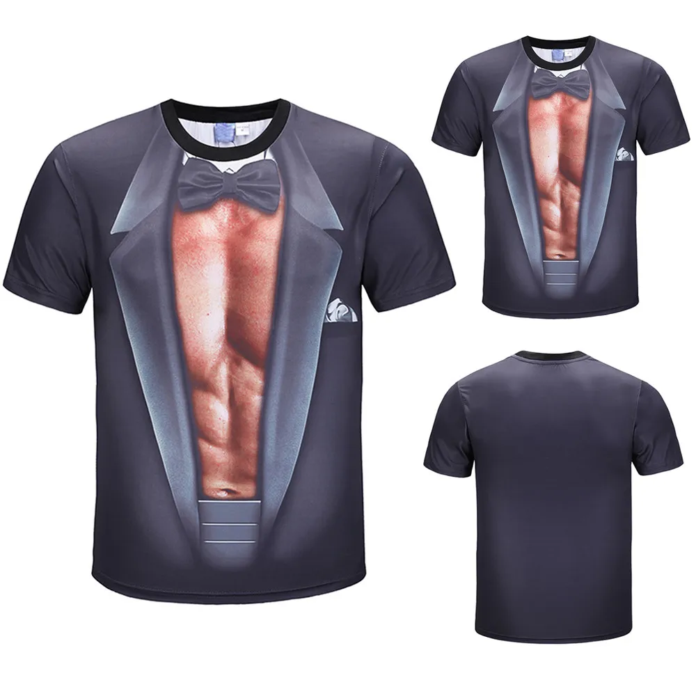 Забавная футболка мужской костюм смокинг из искусственного материала с коротким
