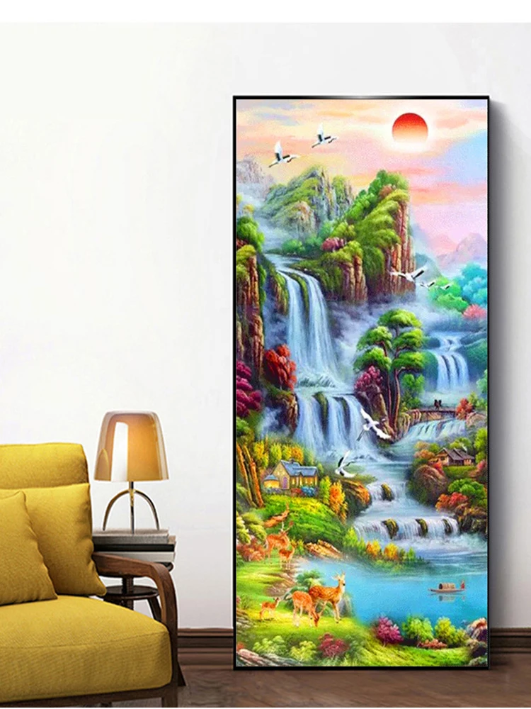 Набор для алмазной вышивки «Водопад», квадратный и круглый пейзаж