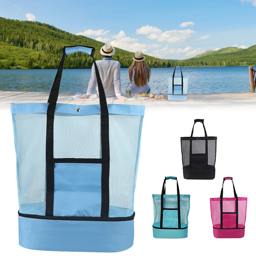 

40*50cm Large Mesh Beach Tote Bag with Insulated Cooler Multifunctional Beach Bag Food Insulation Bag Packing Organizer New Hot