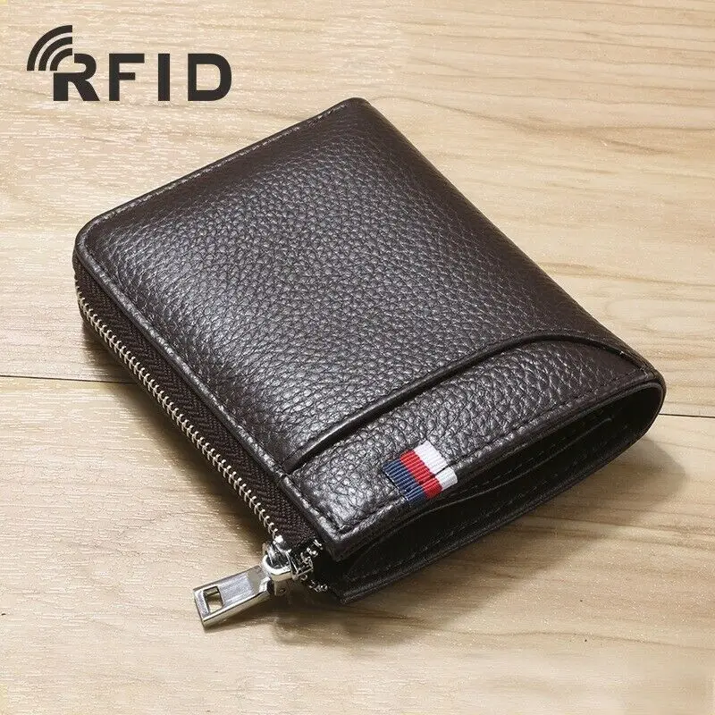 

Business high quality leather men's wallet portable mini zipper purse anti-theft ID card credit card holder clutch