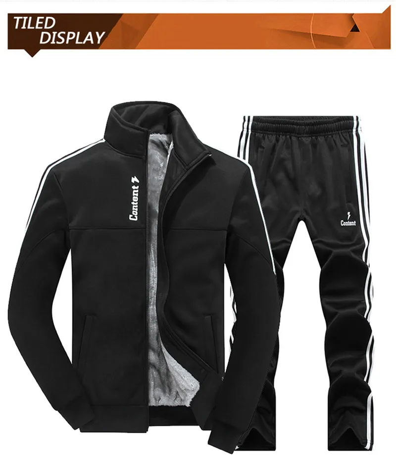 New Winter Men's Sets Plus Velvet Men Sport Suits Sportswear Set Fitness Warm Tracksuit Zip Pocket Male's Casual Clothing