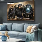 Настенная живопись AAHH с изображением обезьяны, забавная картина маслом из трех орангутанов, Настенная картина для украшения дома, плакаты и принты