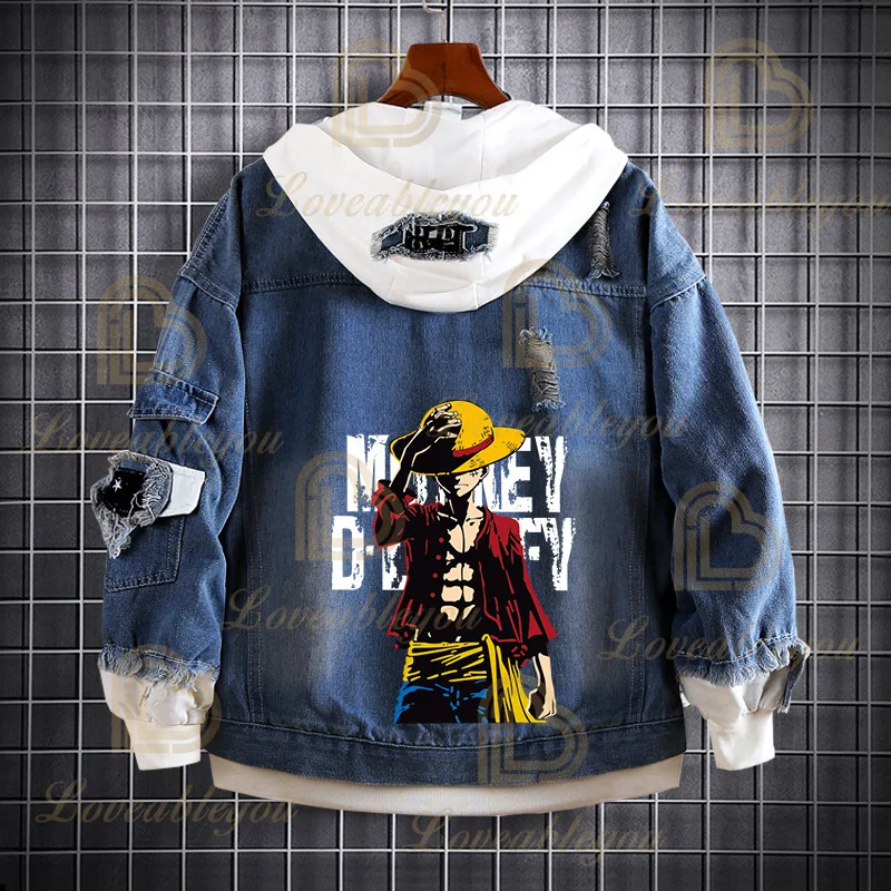 

Anime Hooded Denim Jacket Plus Size Jean Hooded Denim Coats Men Women Japan Harajuku Couple Costumes