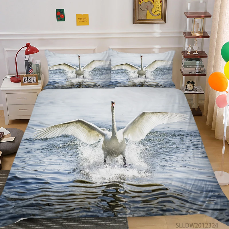 

3D Luxury Bedding Set Animal Print Duvet Cover Swan Frog Flamingo King Size Bed Set with Pillowcase 2/3 Pcs for All Seasons