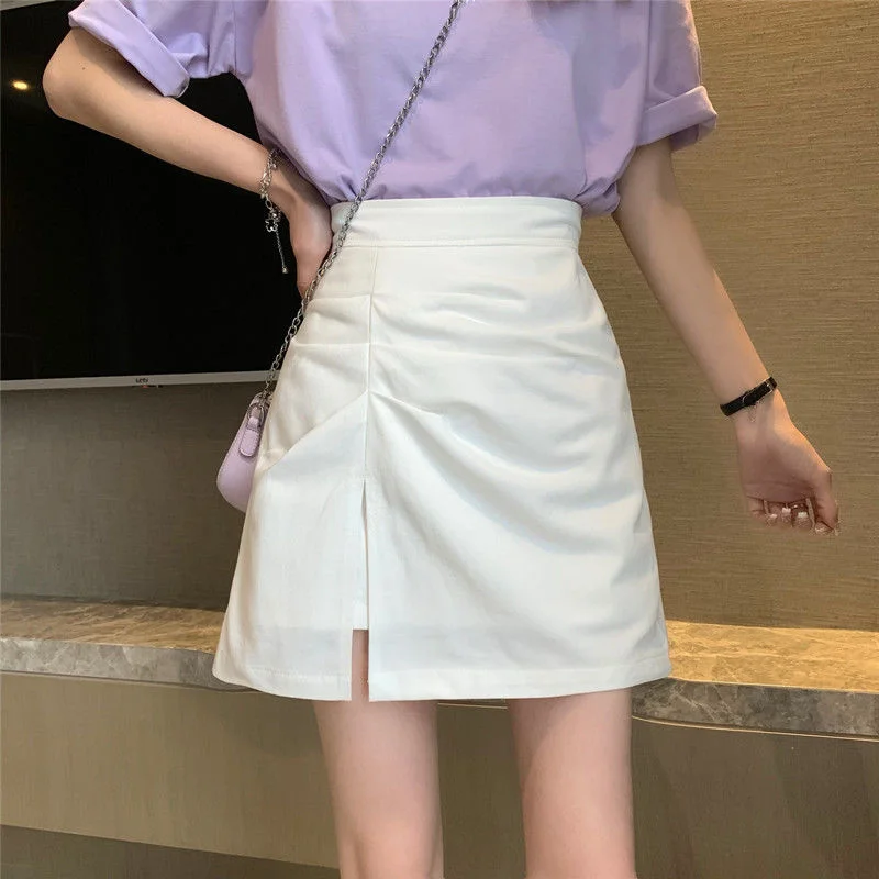 

Women's 2021 new Korean split pleated A-line short skirt with high waist and buttocks