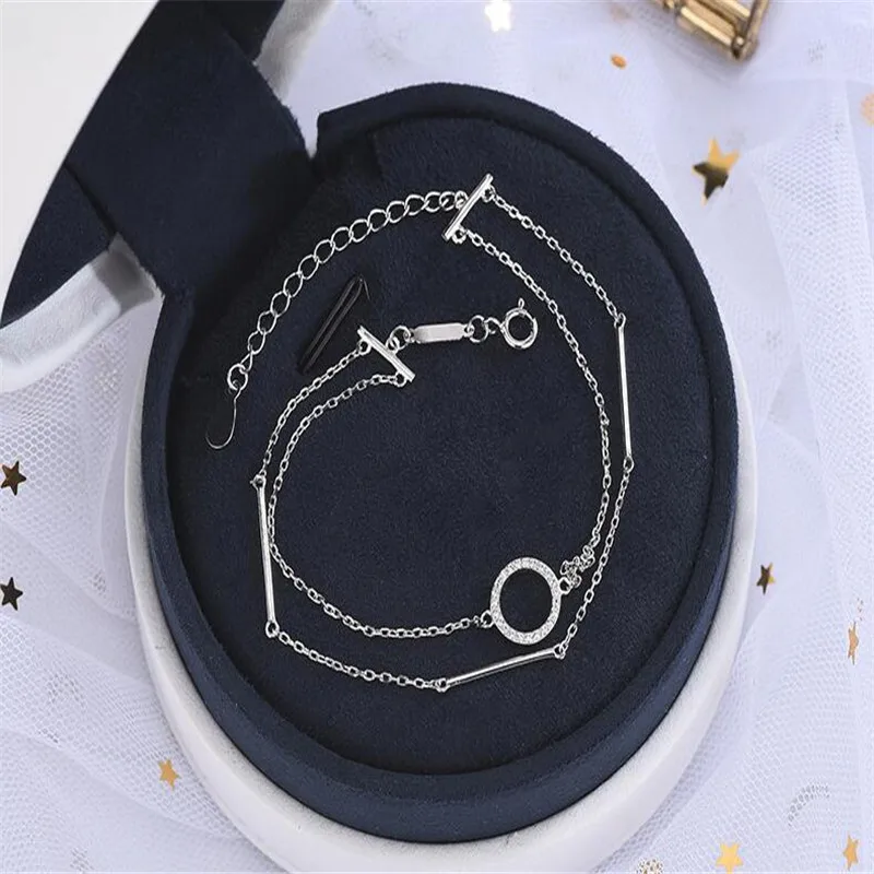 925 Стерлинговое серебро двойной круговой геометрический браслет женский письмо