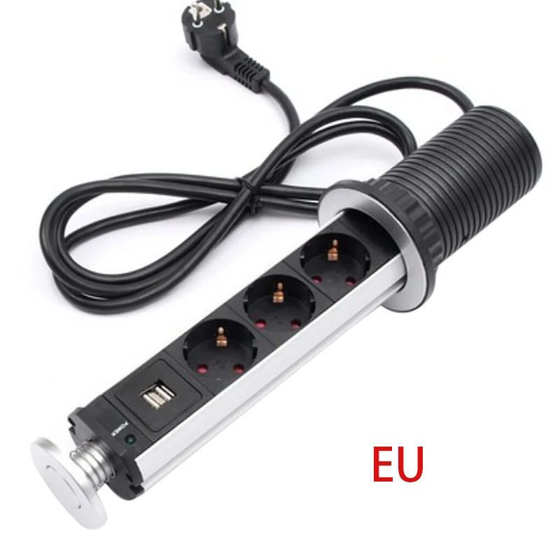 Выдвижная выдвижная электрическая настольная розетка с 3 розетками и 2 USB-портами