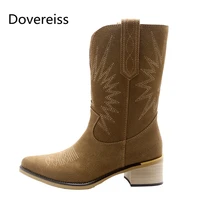dovereiss fashion womens shoes winter sexy elegant brown genuineleather ladies boots concise chunky heels half boots 33 40
