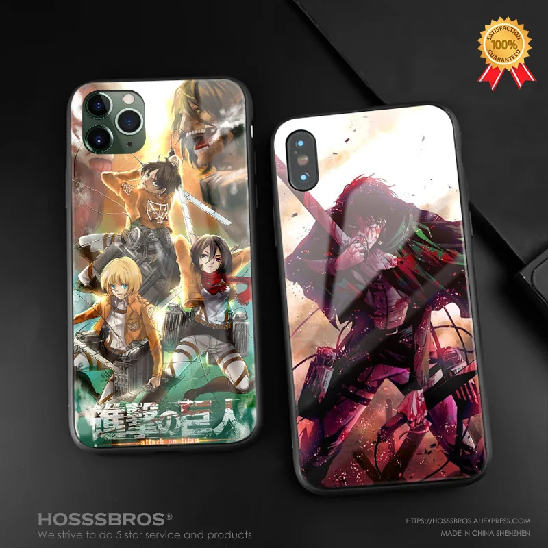 Чехол из силикона и стекла для iPhone 6 6s 7 8 Plus X XR XS 11 Pro max|case cover|phone casesattack on titan cover |