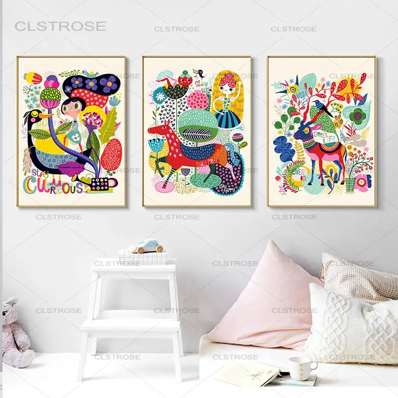 Картина на холсте красочный мир травы грязь лошади настенное искусство в