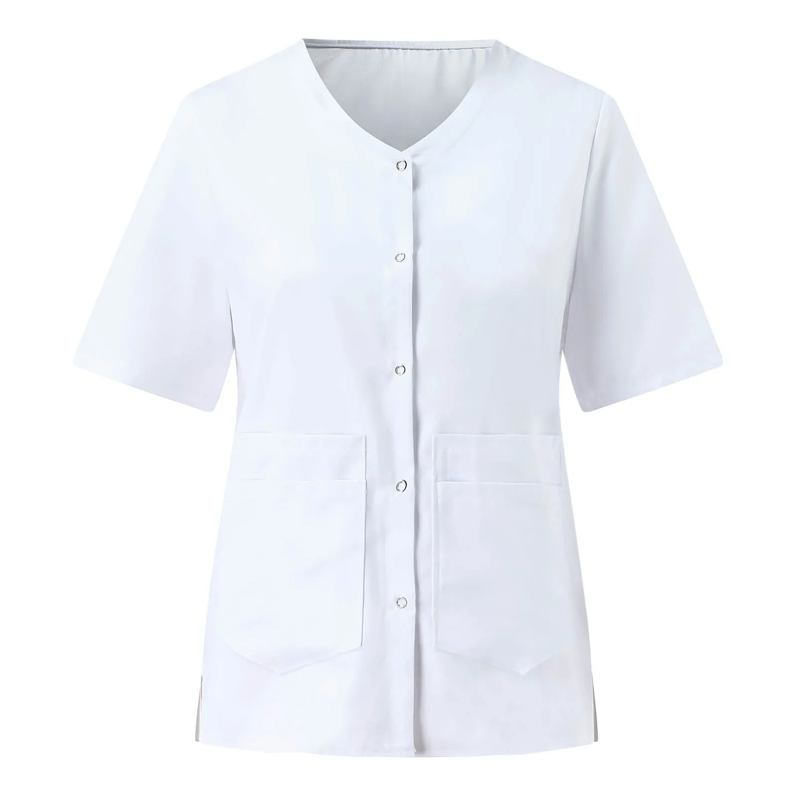 

2021 Nurse Uniform Clinical Women Short Sleeve V-neck Solid Color Tops Nursing Working Uniform T-shirts Uniformes Clinicos Mujer