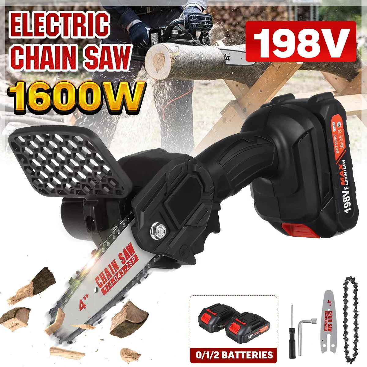 

Cordless Mini Chainsaws Jigsaw Electric Chain Saw Chainsaw 198VF 1600W Removable Garden Tools Trimming Woodworking battery