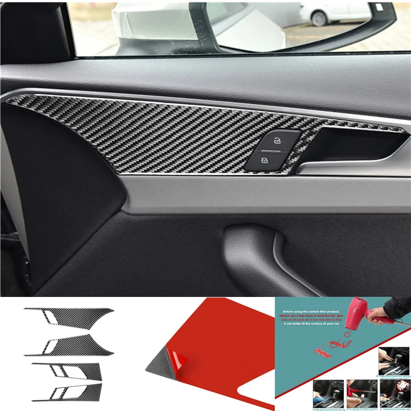 

Внутренняя Панель ручки двери из углеродного волокна, декоративная накладка, наклейка для Audi A4 B9 2017 2018 2019, аксессуары, Стайлинг автомобиля