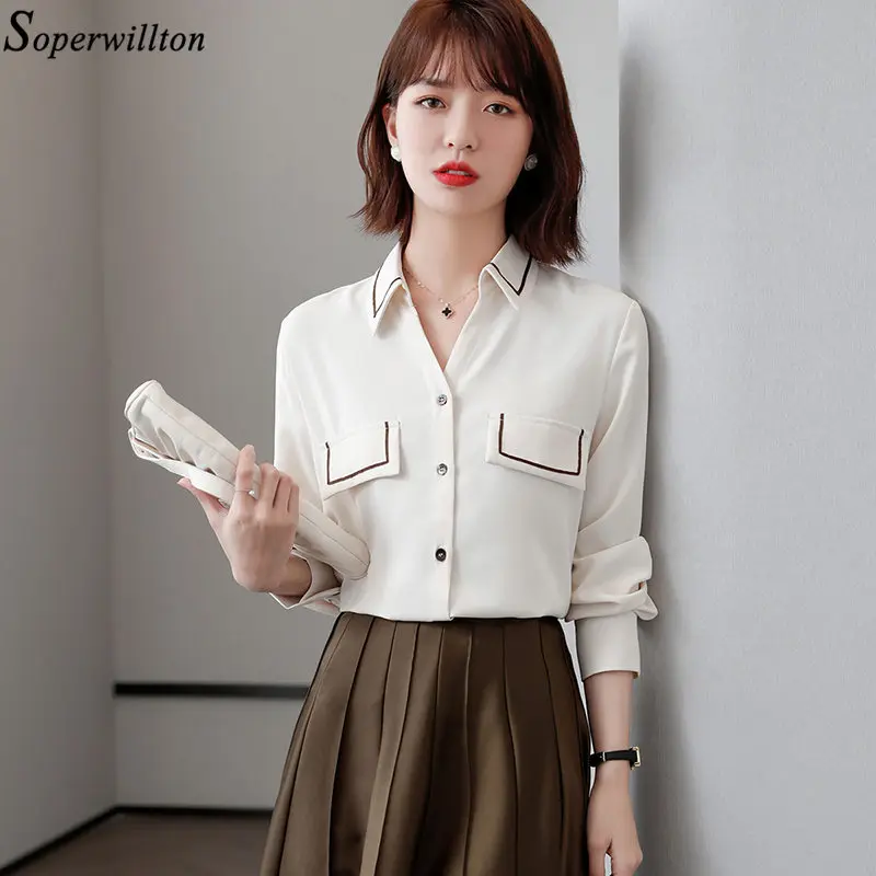 Офисная Женская рубашка женская элегантная белая блузка из шифона 2021 длинный