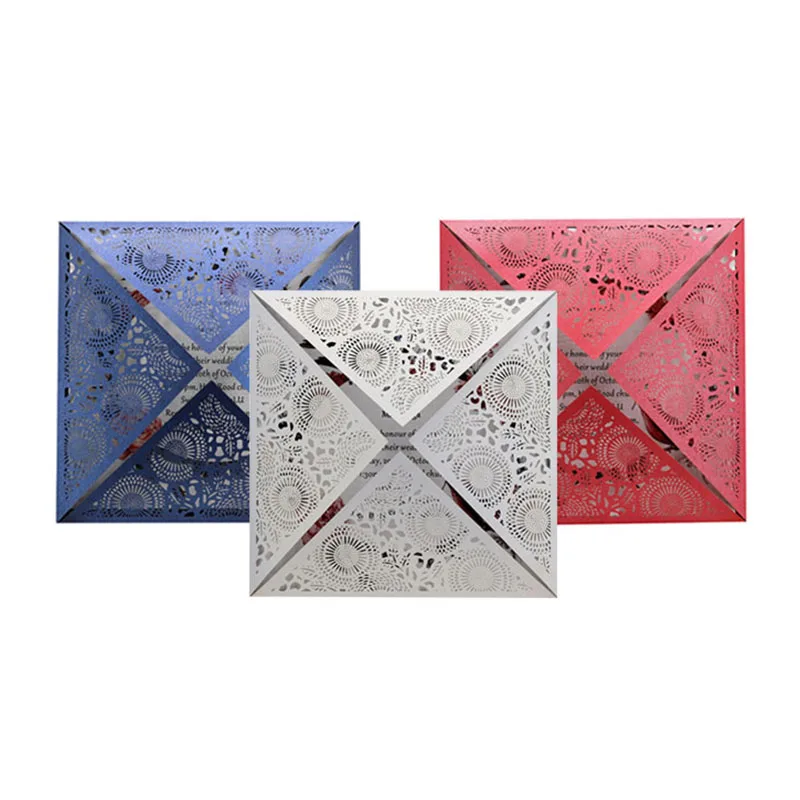 

50pcs Square Laser Cut Wedding Invitation Cards Elegant Flora Business Birthday Greeting Cards Personalize Decor Party Supplies