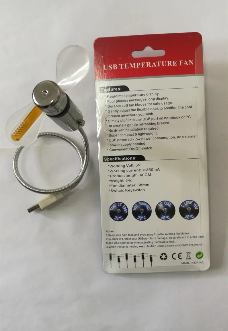 

USB Fans Temperature Display Creative Gift With LED Light Cool Gadget Temperature Display Dropship