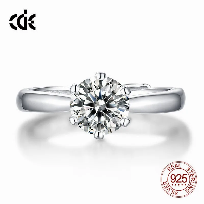 

CDE Dainty 0.5CT 1CT Diamond Ring 925 Sterling Silver Finger Ring Wedding Anniversary Fine Jewelry Gift for Her