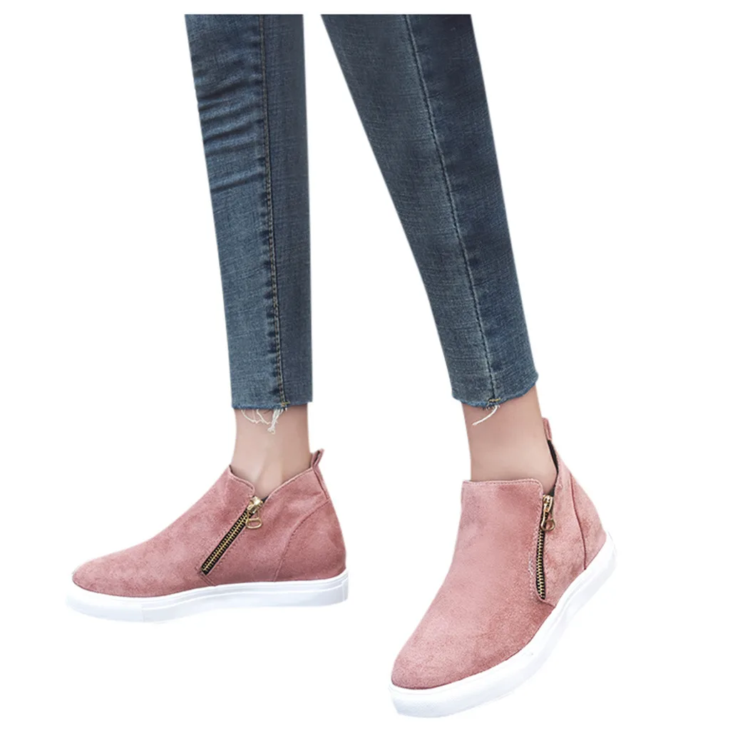 

Women's Boots Women's Flat Casual Zipper Single Shoes Plus Size Booties Students Running Shoes #YB40