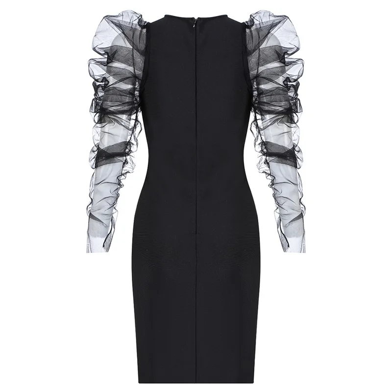 Вязаное женское Бандажное платье сексуальное с пышными рукавами и круглым