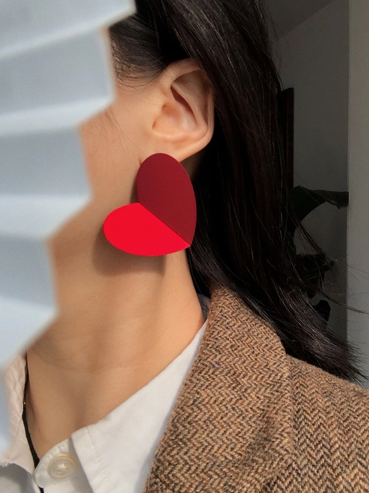 

AENSOA 2021 Korean Big Red Heart Drop Earrings For Women Fashion Sweet Fold Statement Pendant Dangle Earrings Party Jewelry Gift