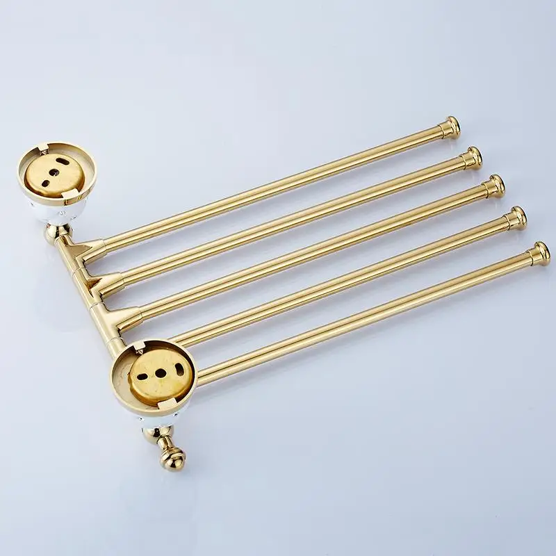 Вешалка для полотенец 4 подвижных поворотных держателя из латуни золотистого
