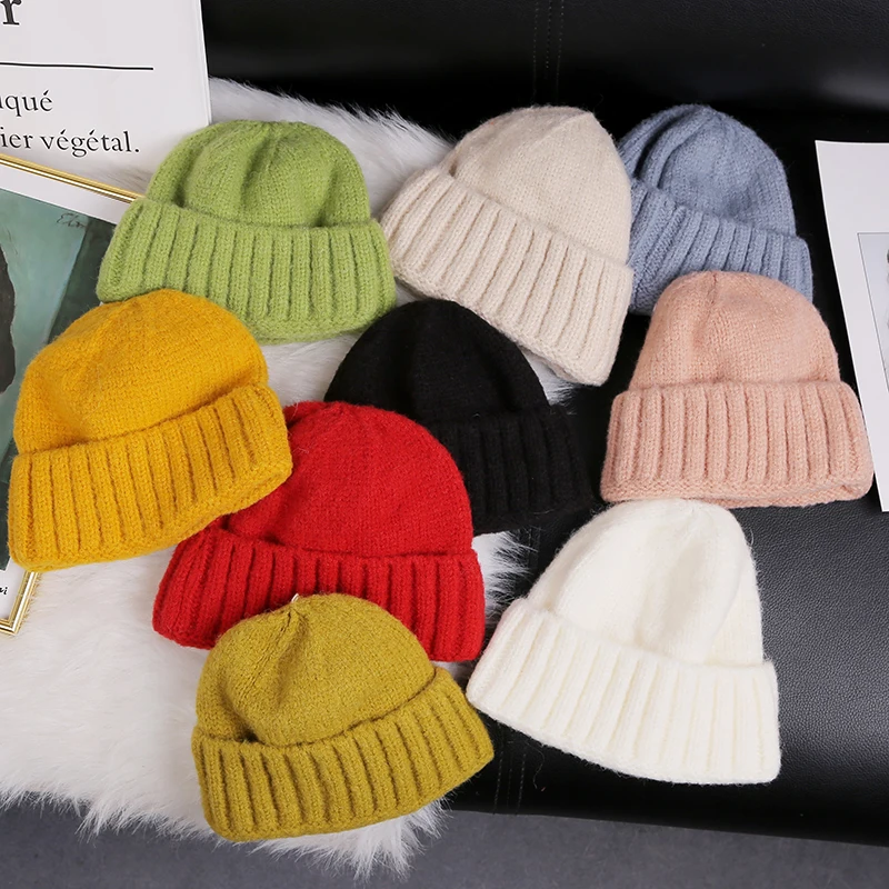 Шапка дыни одноцветная хлопок кроличья шерсть зимние шапки для женщин теплая