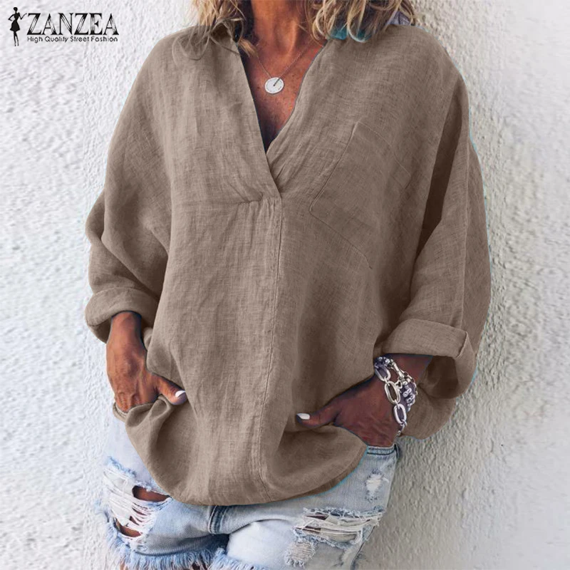 Blusas Топ 2020 ZANZEA Летняя туника для вечеринки топы Повседневная Однотонная футболка