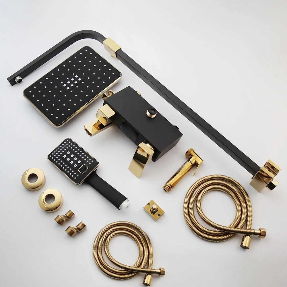 Матовый черный светодиодный цифровой душевой набор KEMAIDI термостатическая