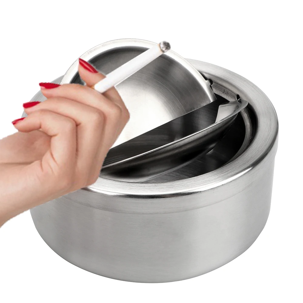 Windproof Stainless Steel With Lid Cigarette Ashtray Ash Storage Case Round