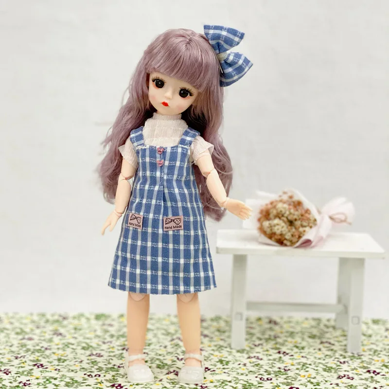 1/6 одежда для шарнирной куклы костюм модное платье в клетку с принтом головной