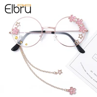 elbru cute sakura pendant optical glasses frame women girls round retro eyeglasses cosplay decor eyewear glass oculos de gafas