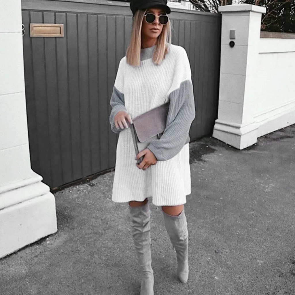 Женский свитер модный Повседневный цветной блокирующий длинный рукав водолазка