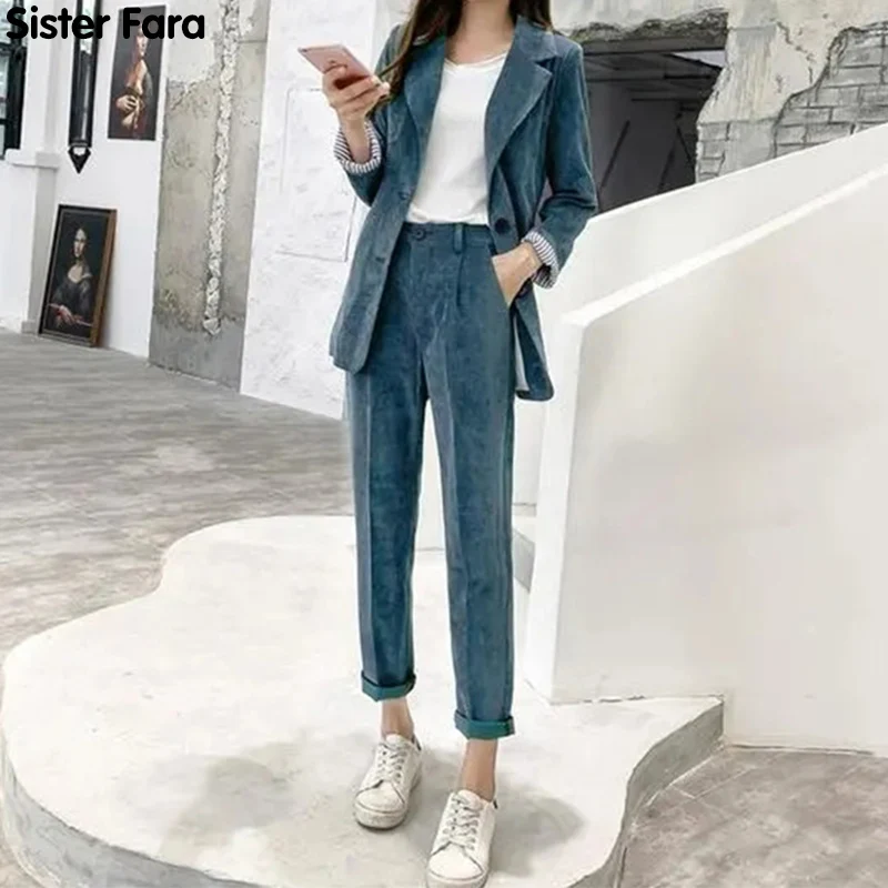 Сестры Fara женские весенние вельветовые сплошные блейзеры костюм + высокого