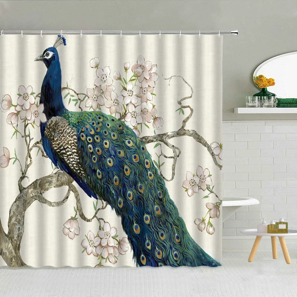 Полосатая занавеска для душа с 3d-рисунком птиц рыб цветов s Peacocks Koi пион облако