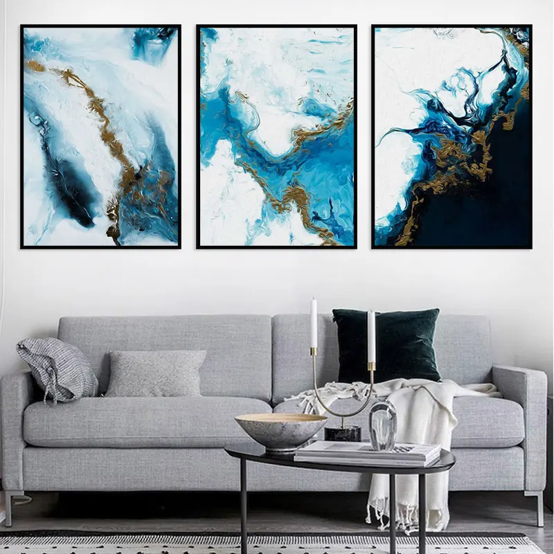 

Nordic Blue and White Marble Texture Prints On Canvas Painting Abstract Posters Turquoise Wall Art Pictures forLiving Room