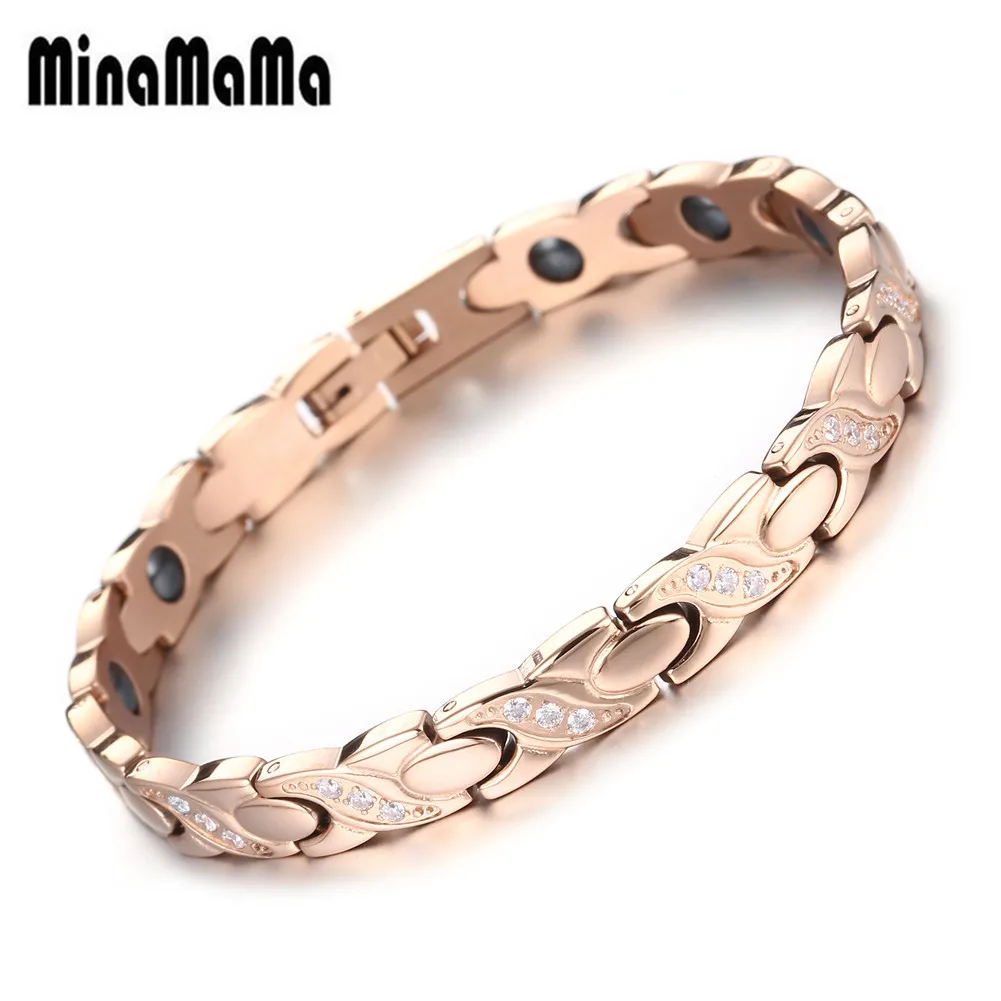 

Магнитный браслет из нержавеющей стали с цирконом для женщин и девушек, браслеты с энергией здоровья, модные ювелирные изделия, подарки