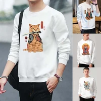 hoodie mens o neck harajuku pullover fashion cute cat print student teen white long sleeve top mens sports pullover