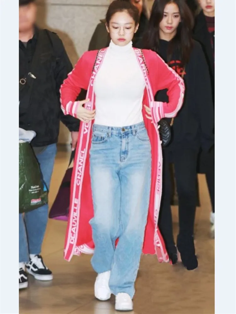 Осенне-зимние женские синие джинсовые брюки зауженные длинные широкие свободные