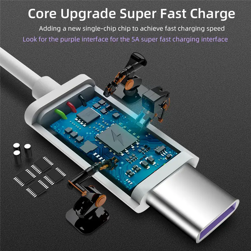 Кабель usb-c 5 А из чистой меди с функцией быстрой зарядки ПВХ для Huawei P20 P30 Samsung S10 S9