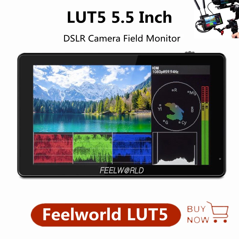 

Монитор для камеры FEELWORLD LUT5, 5,5 дюйма, Ультраяркий, 3000 нит, сенсорный экран, полевой монитор для DSLR, IPS-панель, 4K, совместимый с HDMI