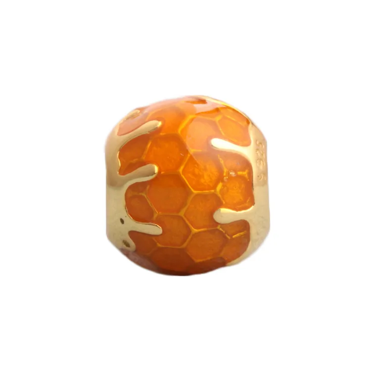 

Amas Hot Sale Genuine 100% 925 Sterling Golden Honeycomb Beads Fit Original Bracelet Pendant Diy Jewelry Charms Gift