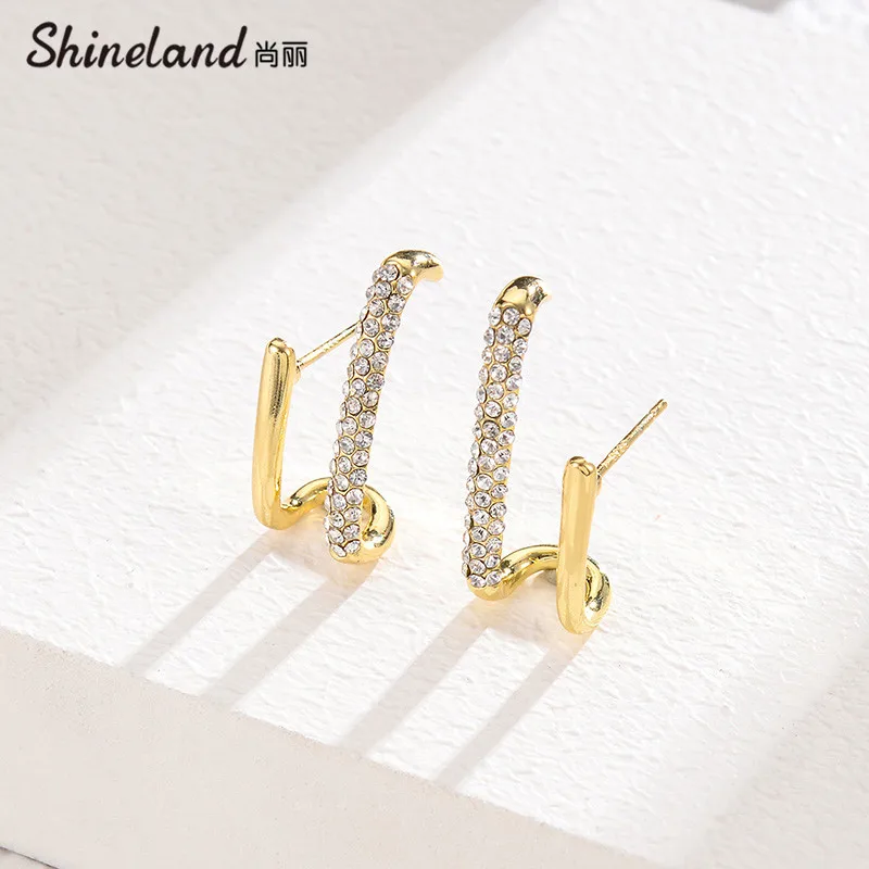 

Shineland 2021 New Arrivals Irregular U-shaped Stud Earrings For Women Fashion Jewelry Unusual Accessories For Party Wedding