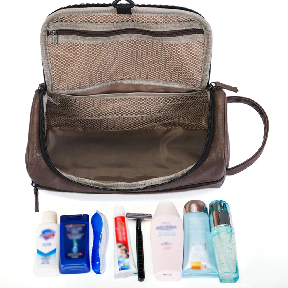 

Waterproof PU Leather Men Women Organizer Makeup Cosmetic Toiletry Bag Shaving Large Capacity Portable Hanging Travel Storage
